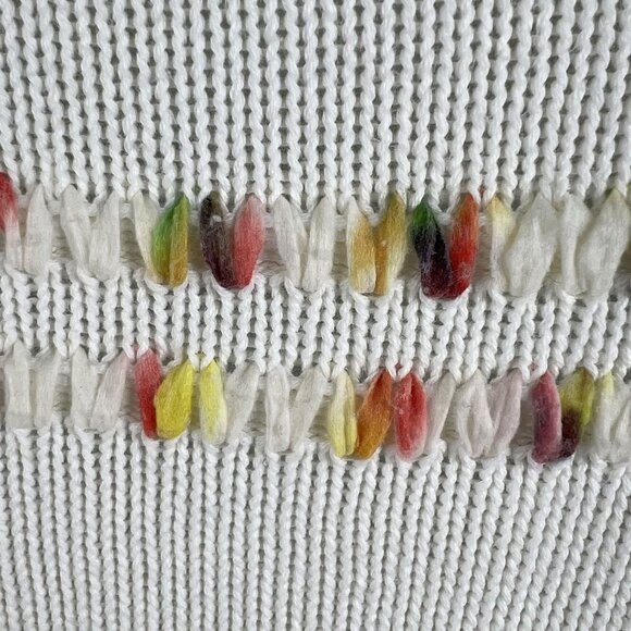 Talbots Womens L White Knit Sweater Rainbow Accents Space Dye Long Sleeve Top - Picture 9 of 15